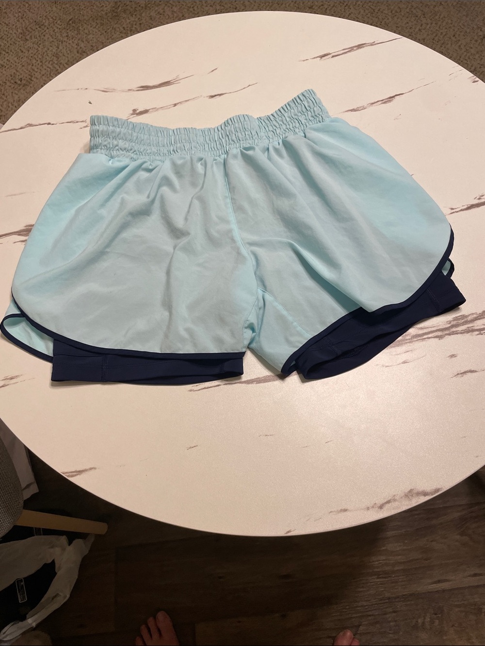 Brooks Light Blue Layered Athletic Shorts with Navy Liner